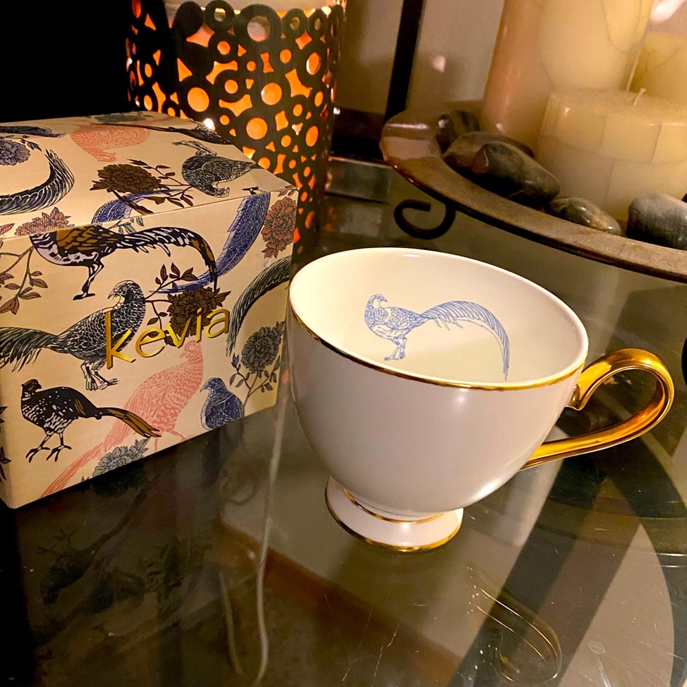Kevia Nottingham Pheasant Teacup | Gold Handle Fine Porcelain Tea Cup - Picture 2 of 5